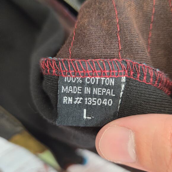 Rising International Zip up Hoodie Jacket L Patchwork Nepal Sage Multi Geo Boho - Picture 4 of 9